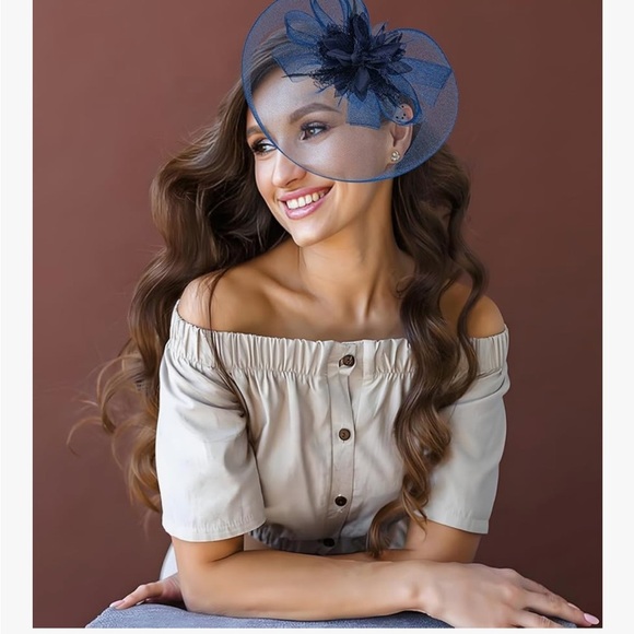 New Elegant Navy Blue Fascinator Hat - Picture 2 of 6